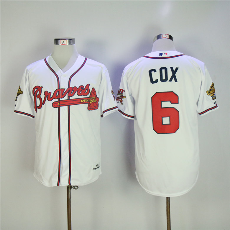 Men Atlanta Braves 6 Cox White Throwback 1995 MLB Jerseys
